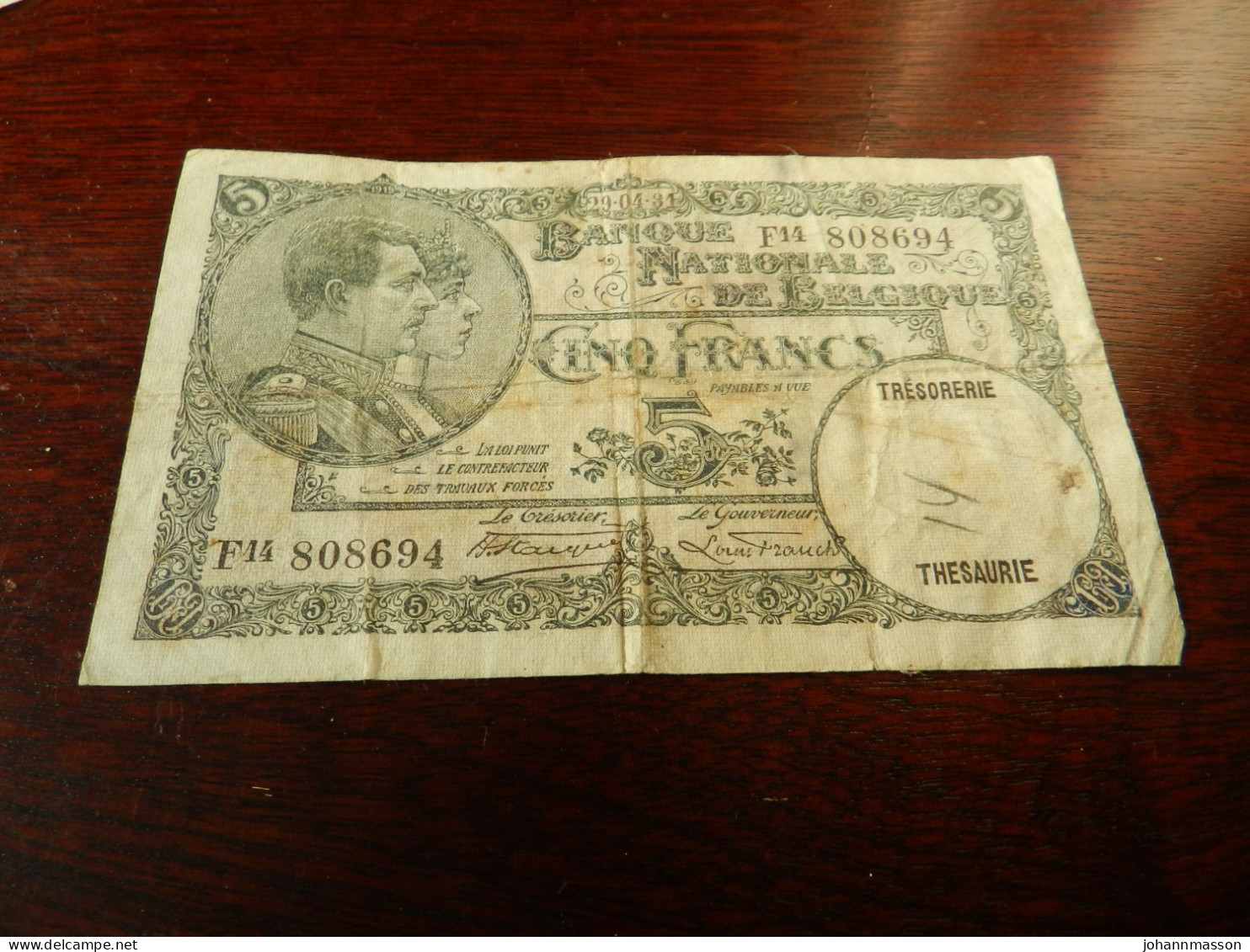 Billets  5 Francs  1931  - Numéros  808694 - Other & Unclassified