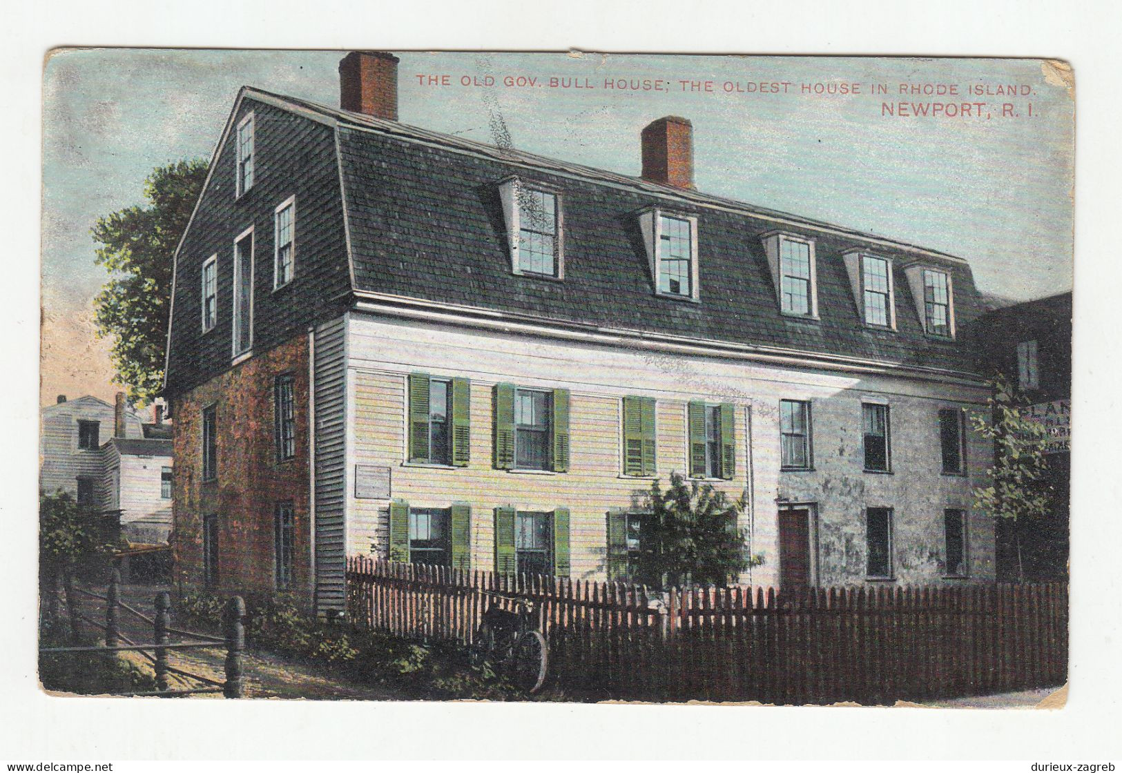 The Old Gov. Bull House, Newport R.I. Old Postcard Posted 1908 To Germany B230820 - Newport