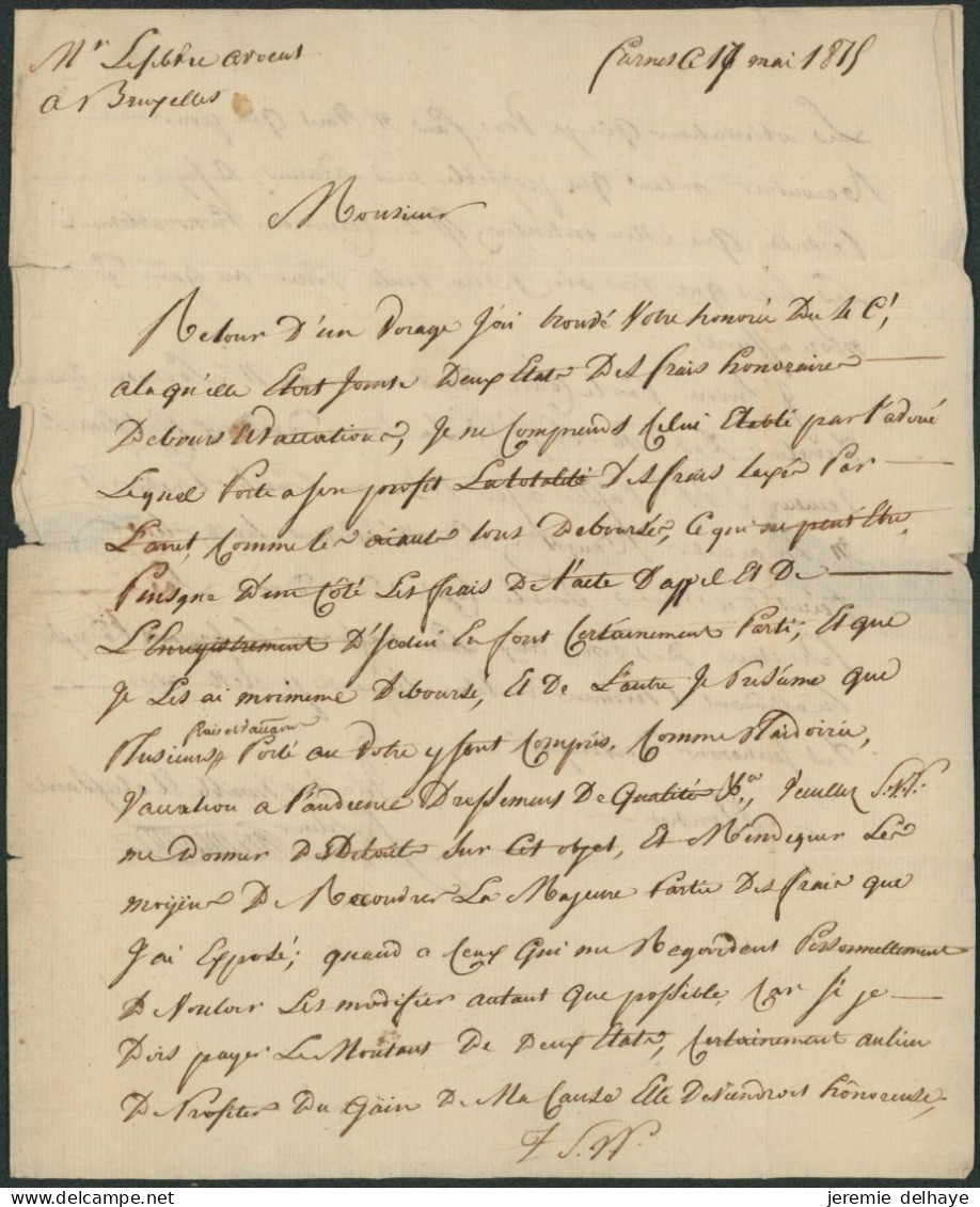 Précurseur - LAC Datée De Furnes (1815) + Obl Linéaire P91P / Furnes X2 > Bruxelles. Superbe Et Rare. - 1814-1815 (Gouv. Général De La Belgique)