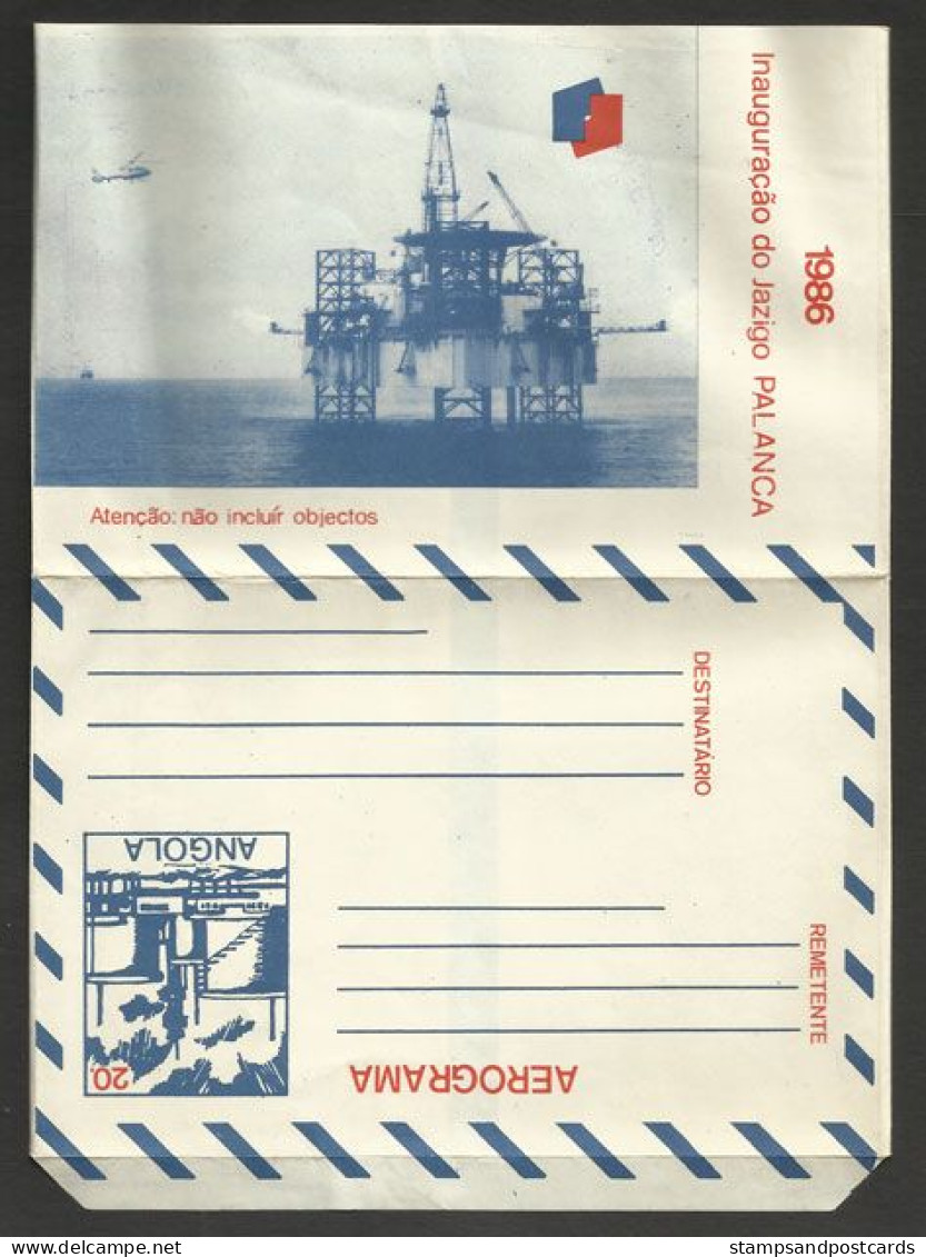 Angola Entier Postal Aerogramme 1986 Plate-forme Pétrolière Pétrole Hélicoptère Aerogram Petroleum Oil Helicopter - Aardolie