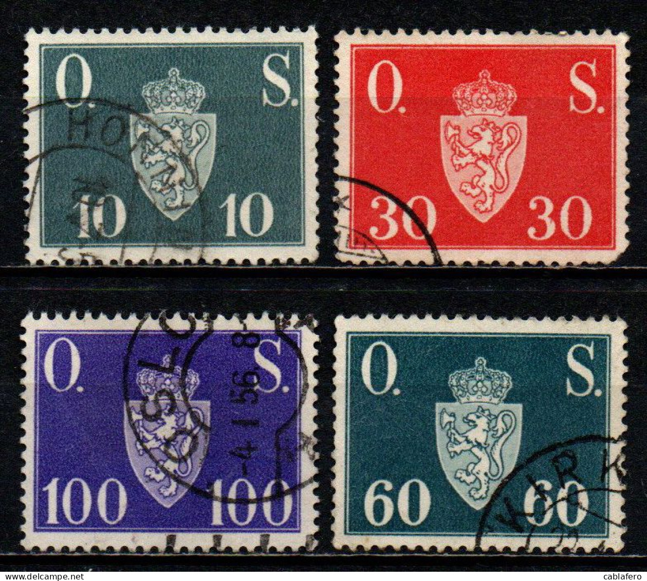 NORVEGIA - 1951 - STEMMA CON INIZIALI O. S. - USATI - Dienstmarken