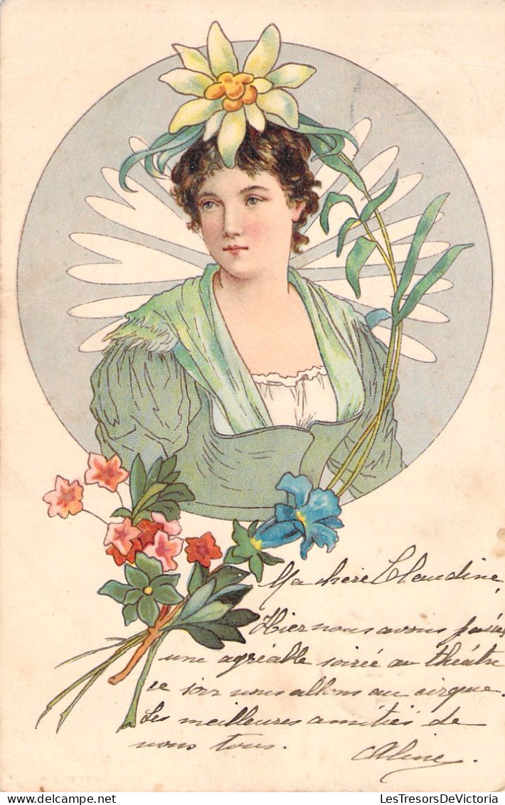 ILLUSTRATEUR - Portrait De Femme Fleuri - Art Déco - Carte Postale Ancienne - Ohne Zuordnung