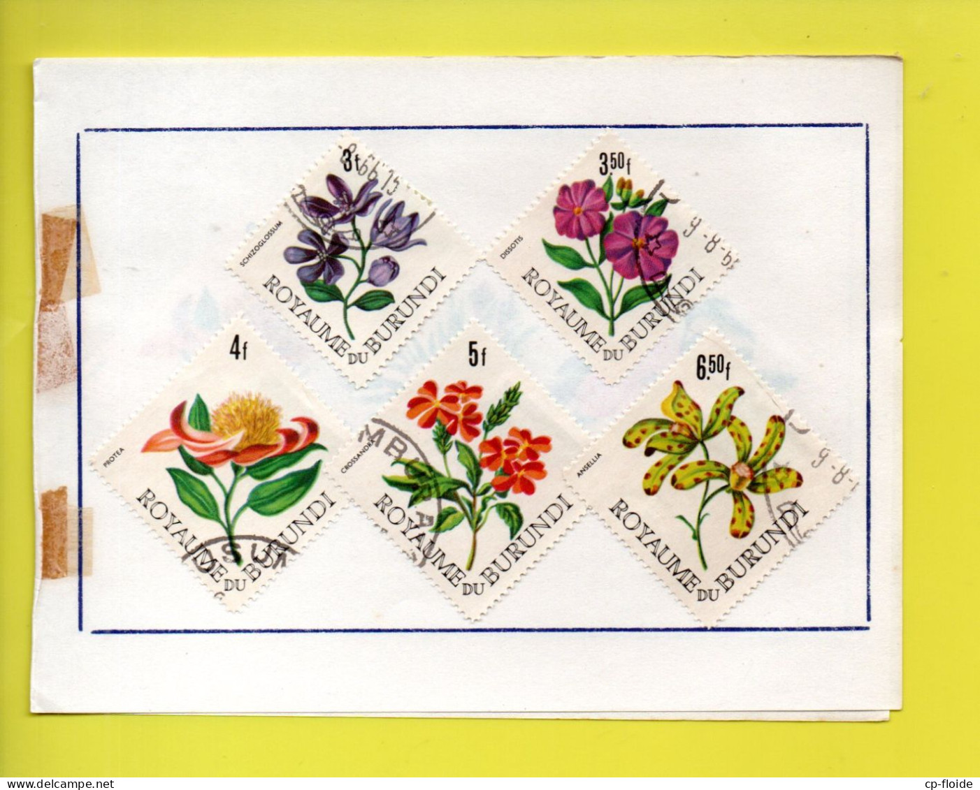 16 TIMBRES. BURUNDI . FLEURS . PROTEA, CROSSANDRA, ANSELLIA, THUNBERGIA, SCHIZOLOSSUM, DISSOTIS, GAZANIA - Réf. N°876T - - Usati