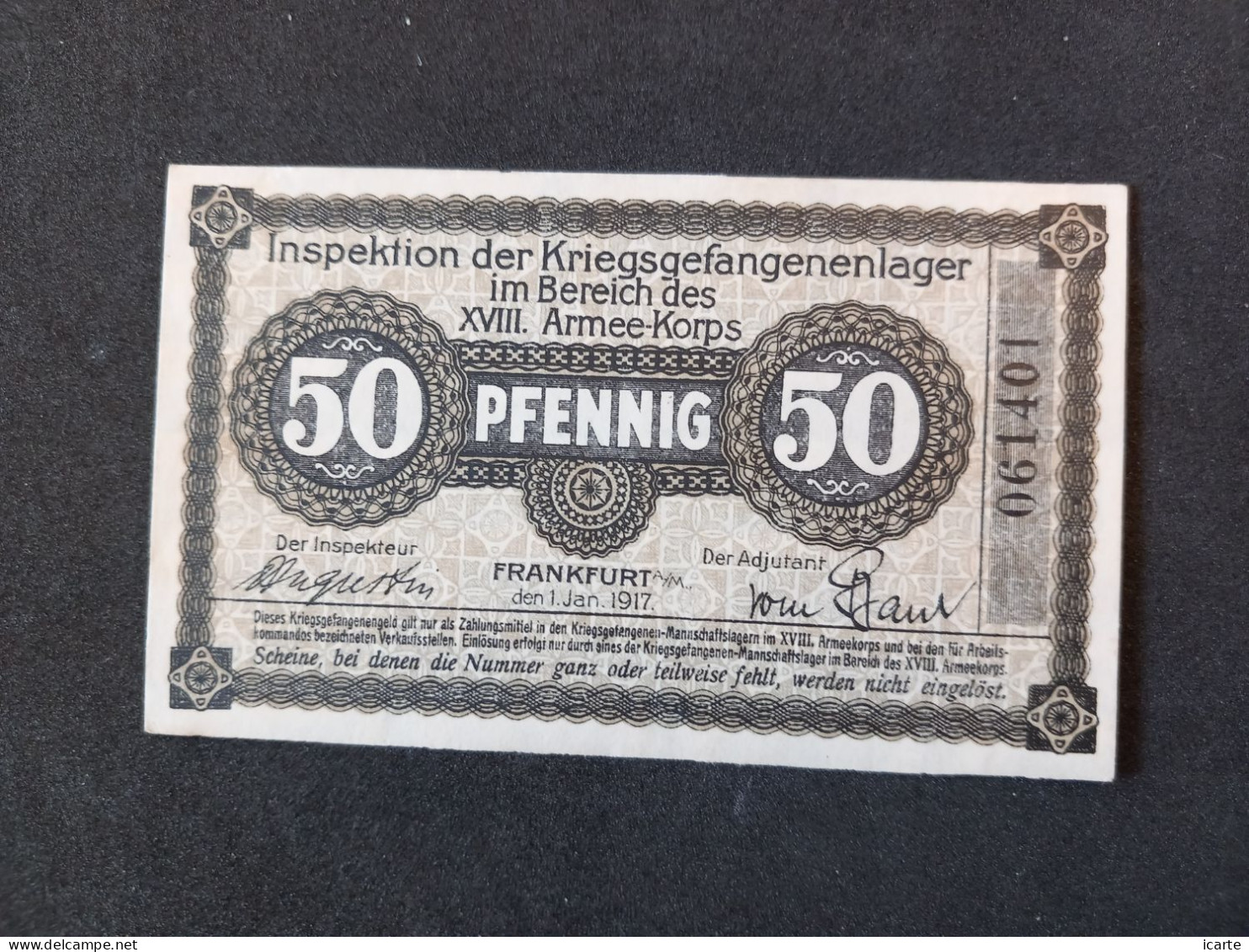 Billet 50 PFENNIG LAGERGELD MONNAIE DE CAMP PRISONNIER DE GUERRE Kriegsgefangenenlager FRANKFURT - Sonstige & Ohne Zuordnung