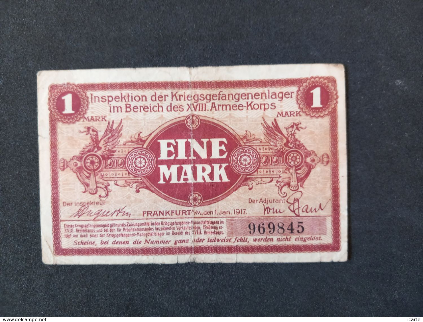 Billet 1 MARK LAGERGELD MONNAIE DE CAMP PRISONNIER DE GUERRE Kriegsgefangenenlager FRANKFURT - Sonstige & Ohne Zuordnung