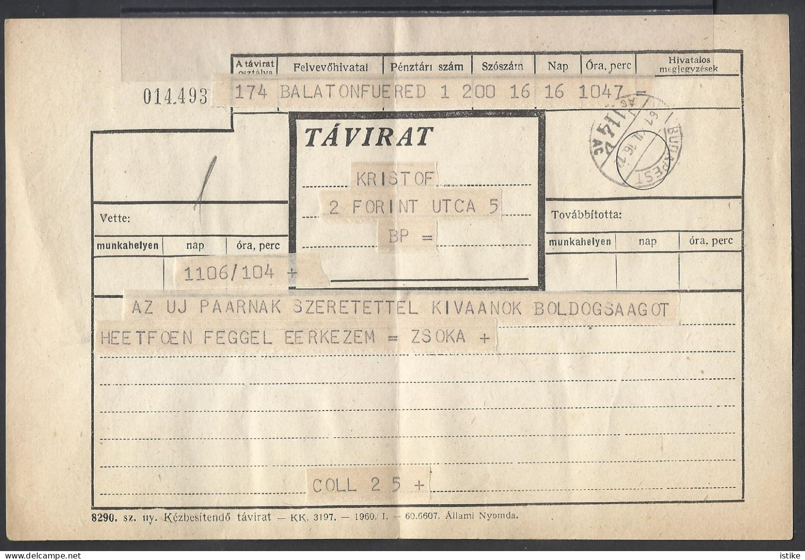 Hungary, Telegram, 1961 - Télégraphes