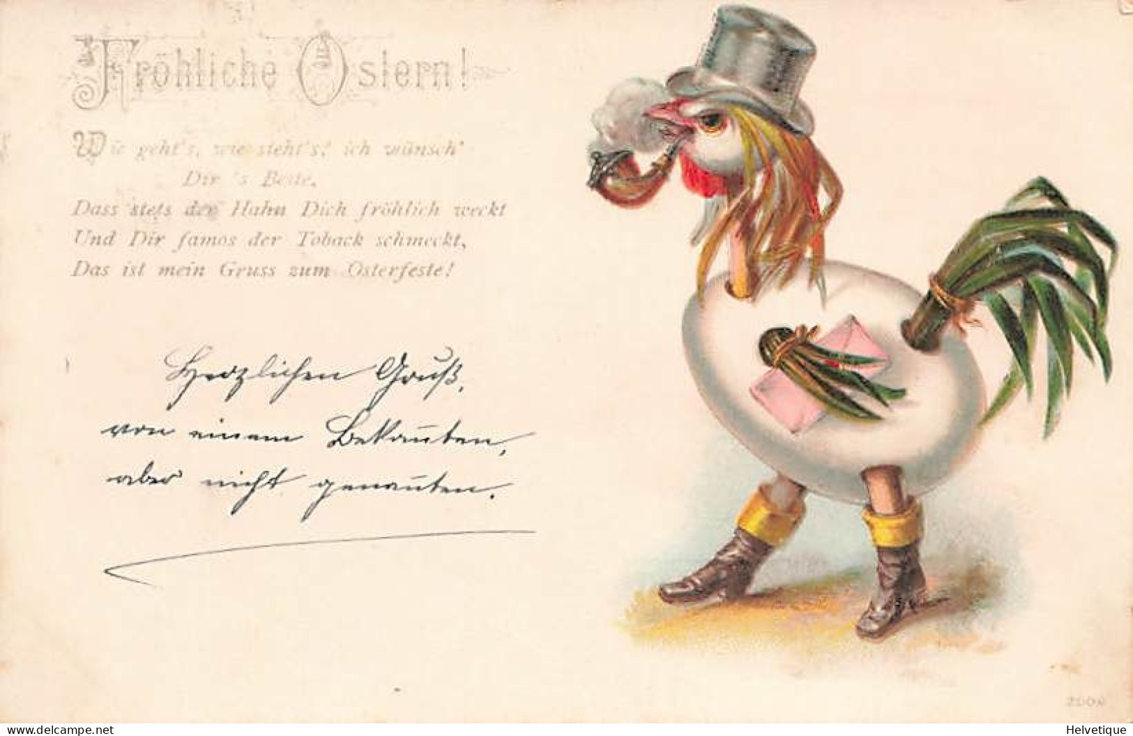 Fröhliche Ostern 1900 Ei Zu Küken Raucht Eine Pfeife - Animales Vestidos