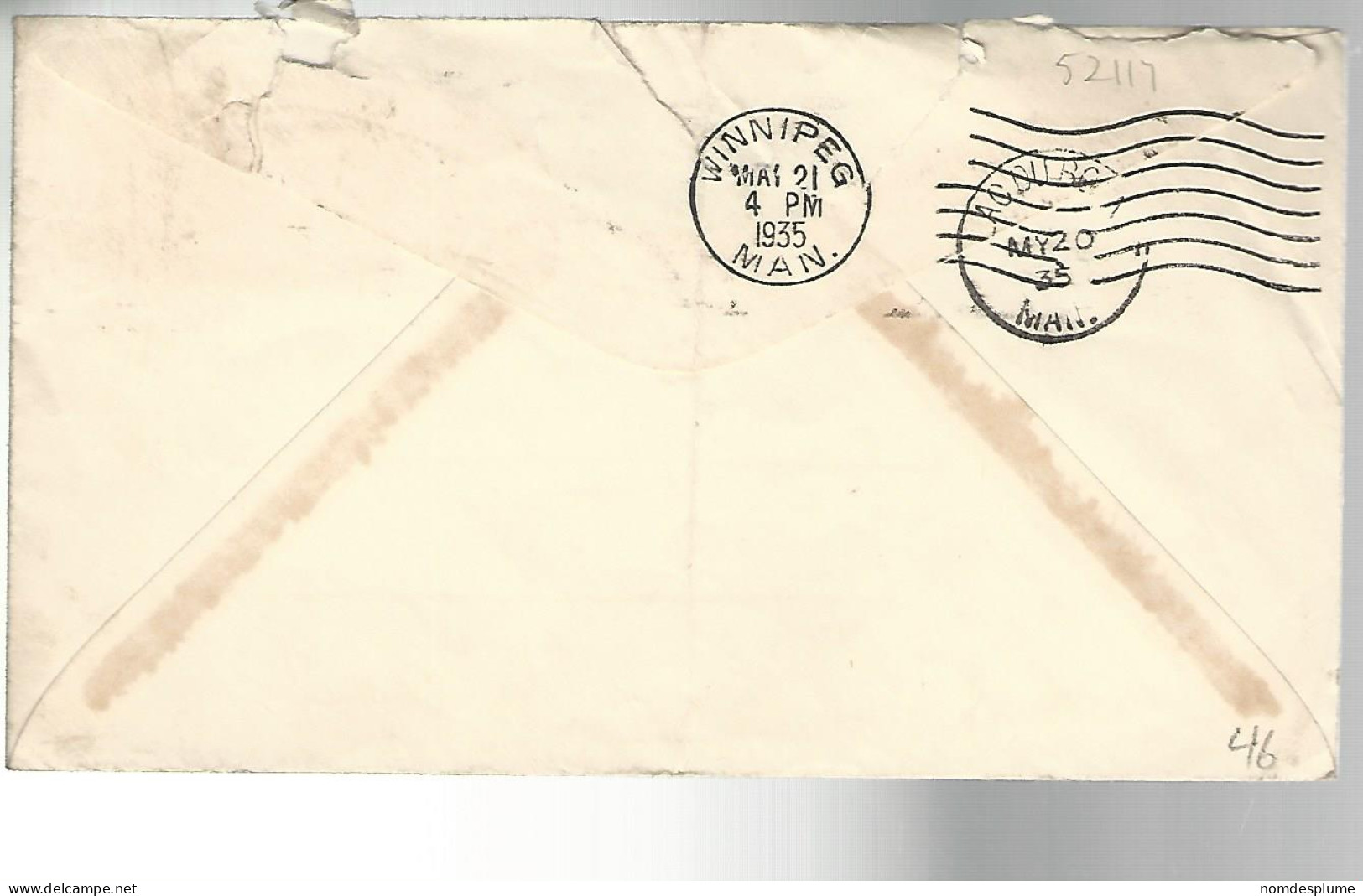 52117 ) Cover  RCAF Toronto Winnipeg 1935 Postmark - 1903-1954 Kings