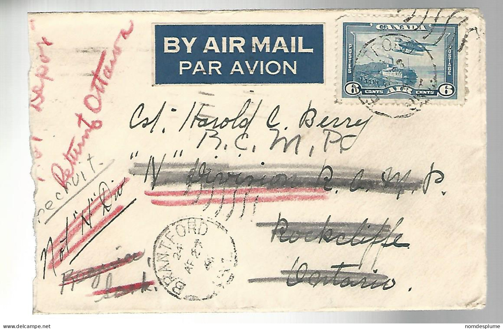 52130 ) Cover Canada Airmail Postmark 1941 - Aéreo