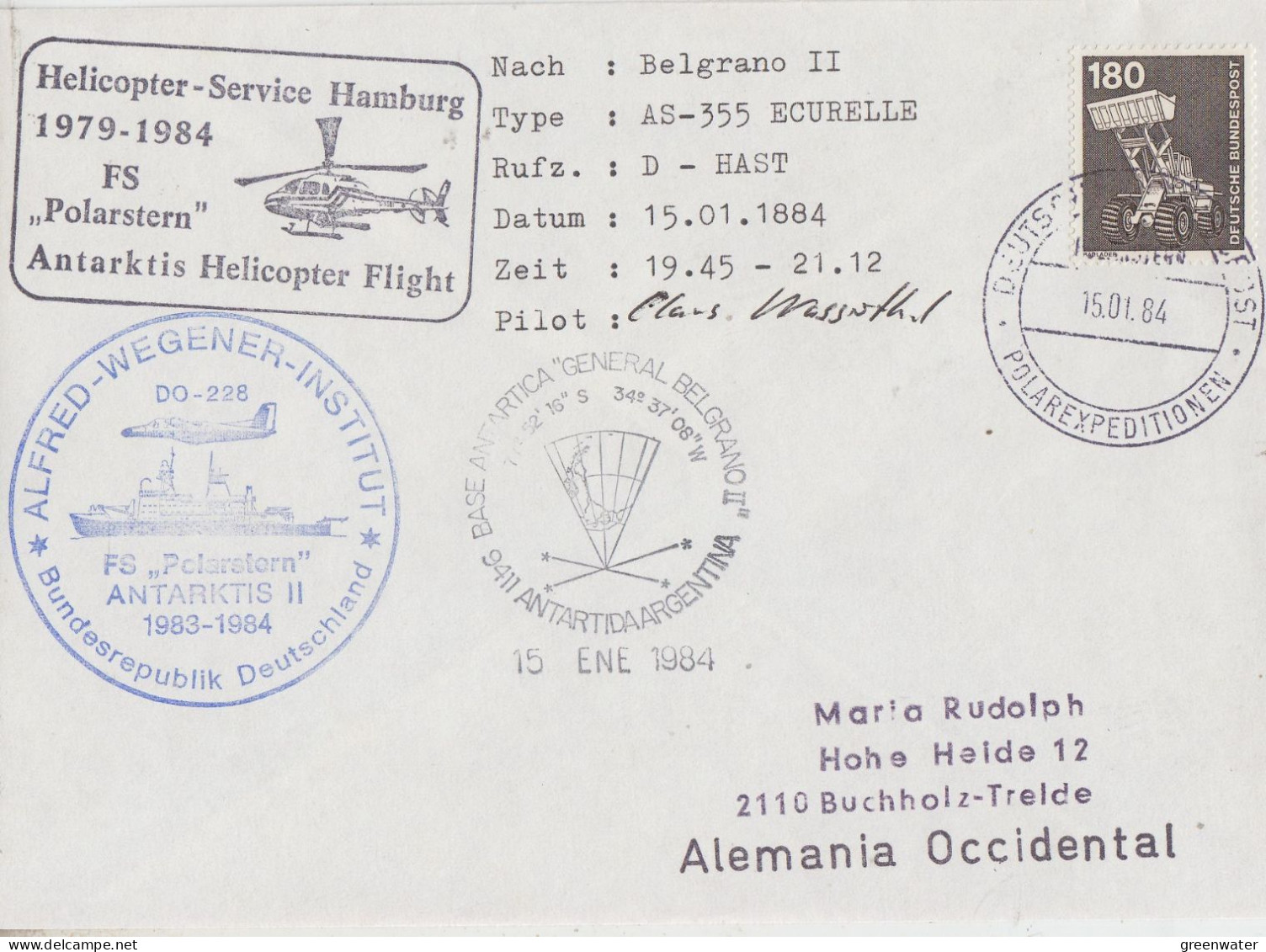 Germany Heli Flight From Polarstern To Belgrano II 14.1.1984 (ET153A) - Polar Flights