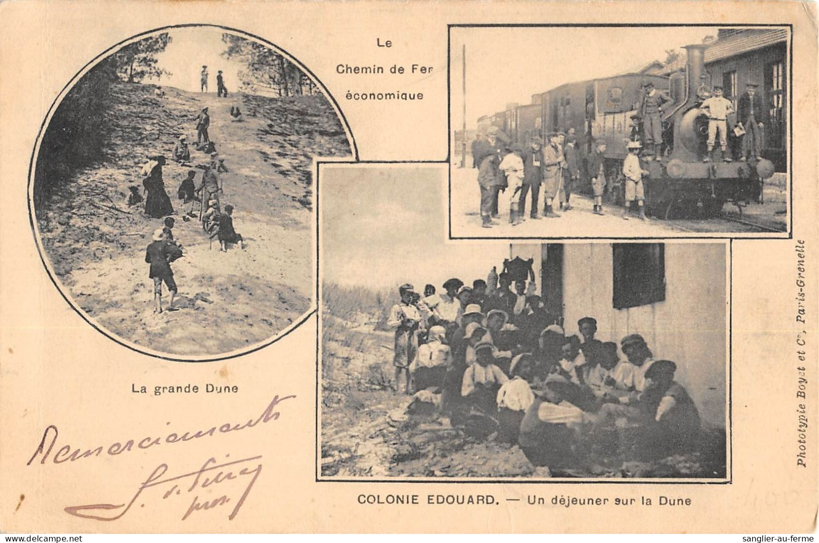 CPA 33 LE PORGE / LE CHEMIN DE FER ECONOMIQUE / COLONIE EDOUARD / UN DEJEUNER SUR LA DUNE / TRAIN - Otros & Sin Clasificación