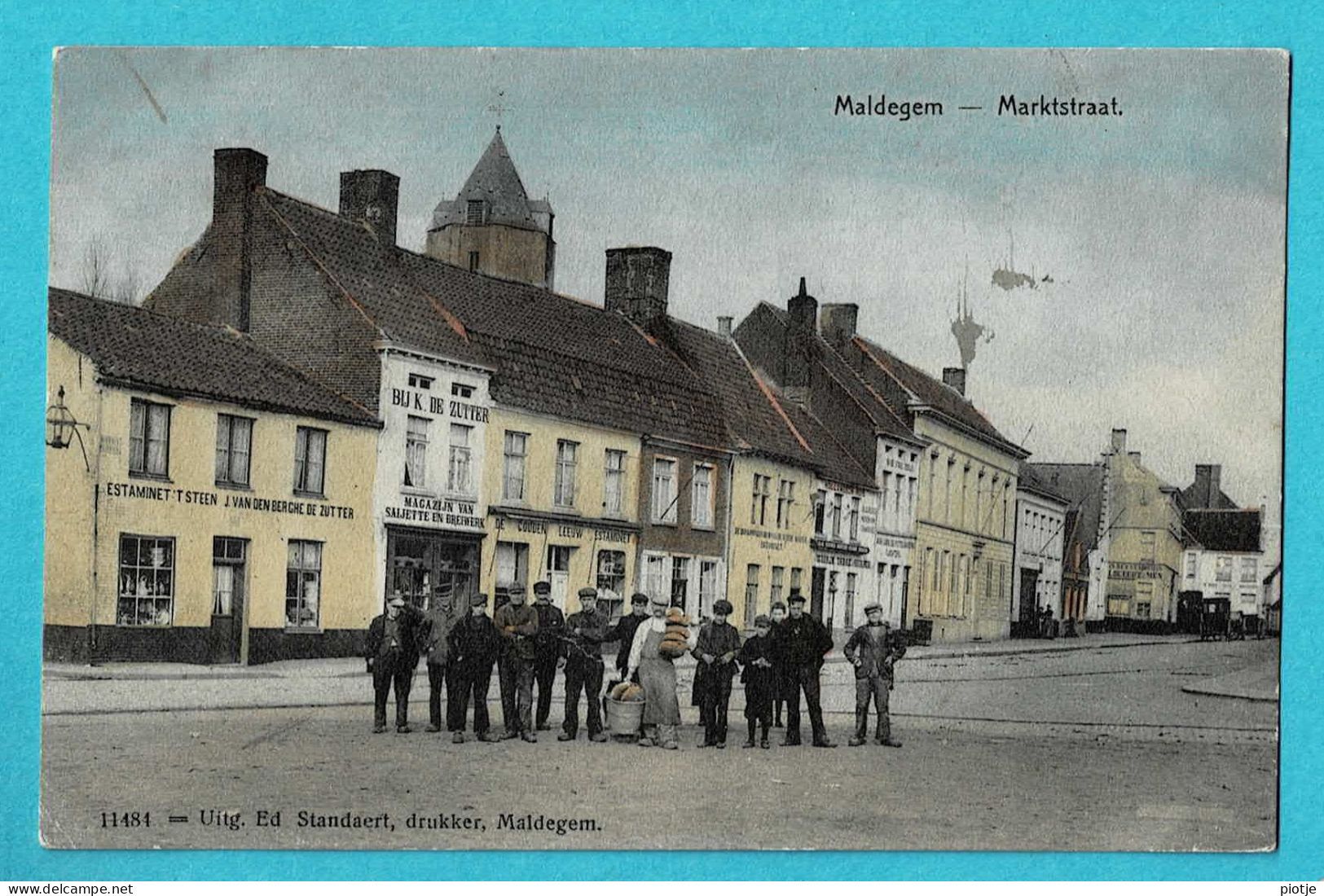 * Maldegem - Maldeghem (Oost Vlaanderen) * (Uitg Ed. Standaert, Nr 11484) Marktstraat, Animée, Estaminet, Café, Unique - Maldegem