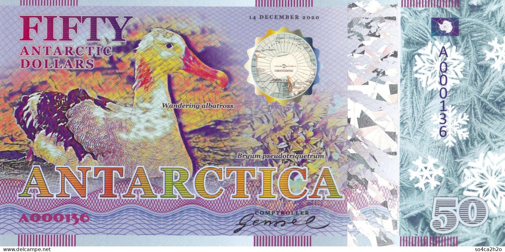 Antarctica 50 Dollars 14 Décembre 2020 Albatros Hurleur UNC  POLYMER  Emission Privée - Ficción & Especímenes