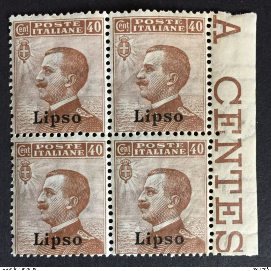 1912-22 - Italia Regno - Isole Dell' Egeo - Lipso  40 Cent. - Quartina - Nuovi - Egée (Lipso)