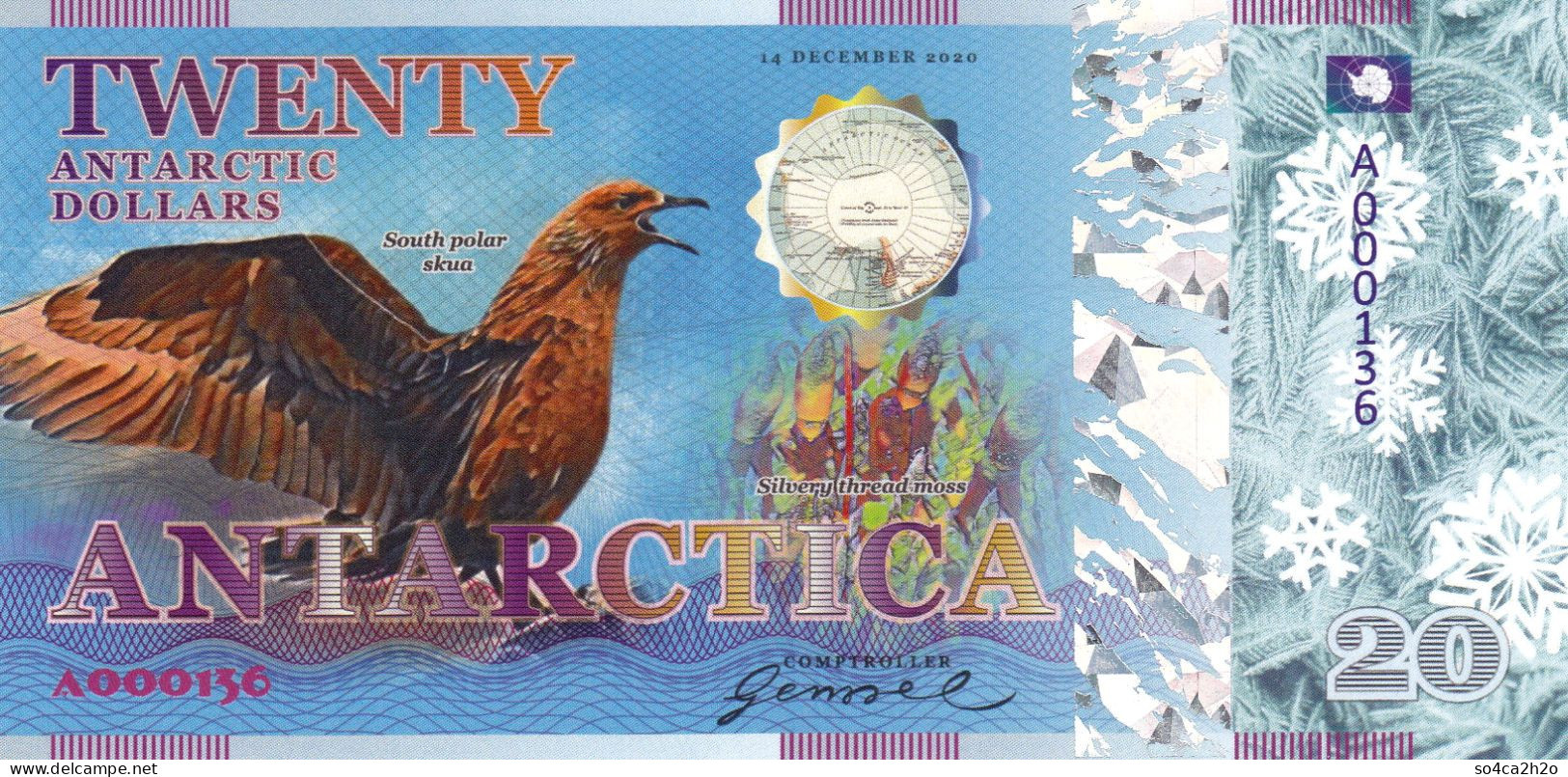 Antarctica 20 Dollars 14 Décembre 2020 Skua Antarctic UNC  POLYMER  Emission Privée - Fictifs & Spécimens