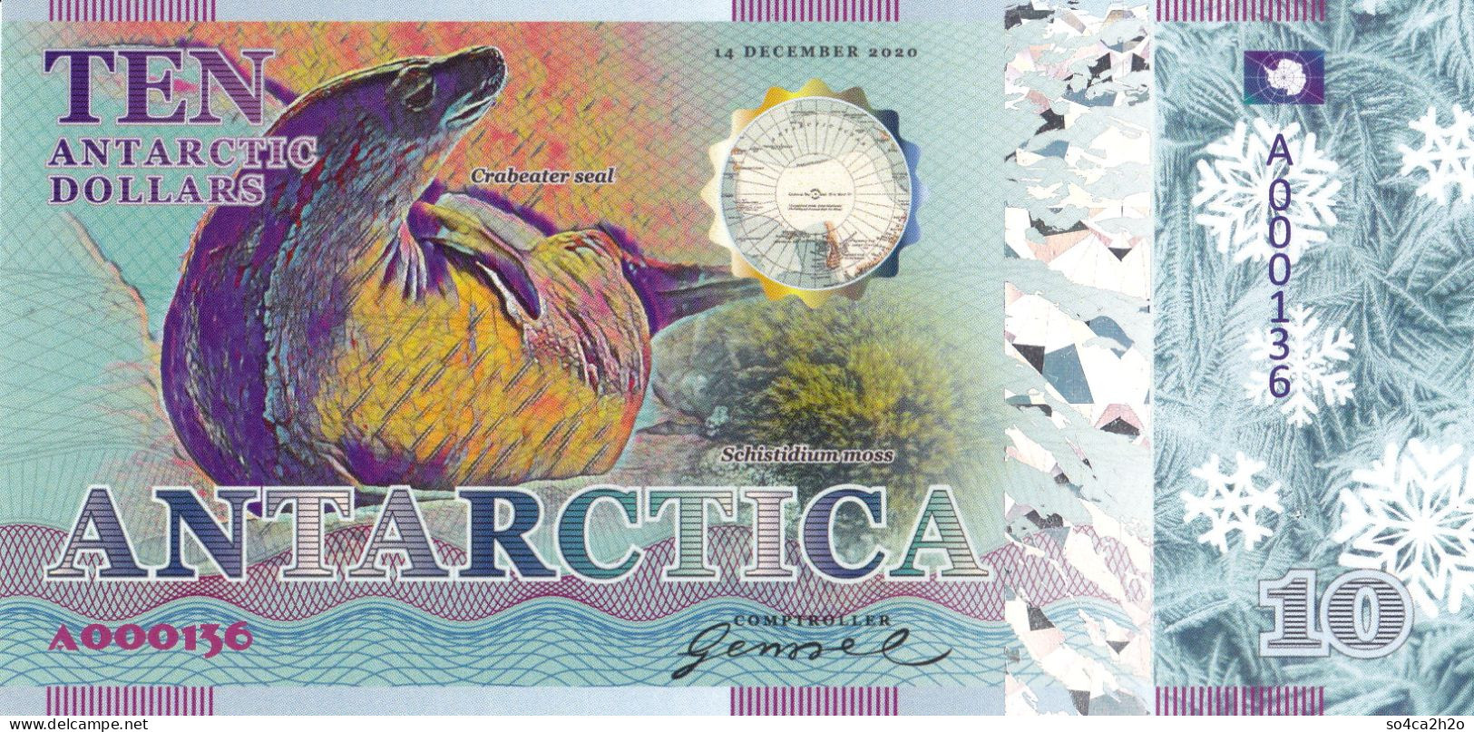 Antarctica 10 Dollars 14 Décembre 2020 Phoque Crabier  UNC  POLYMER  Emission Privée - Ficción & Especímenes