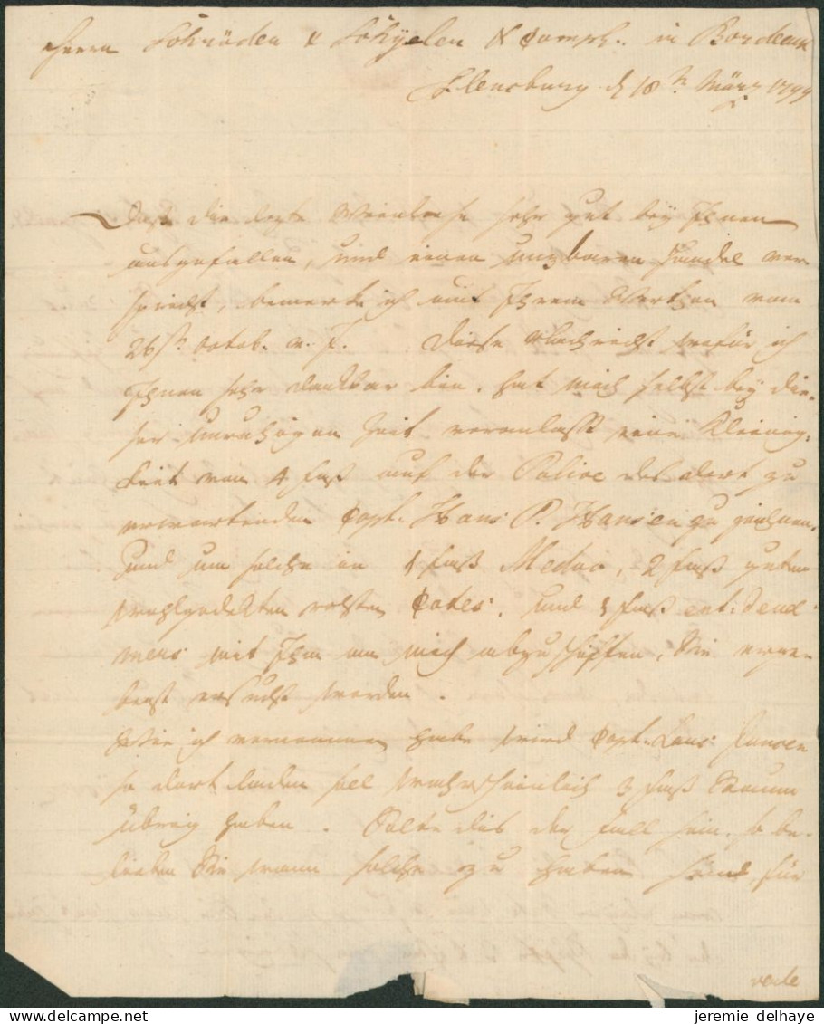 Maritime Mail : Letter From Flensburg (1799) + Black Straight Line DANNEMARK & Manuscript "Par Hamburg" > Bordeaux - ...-1851 Préphilatélie