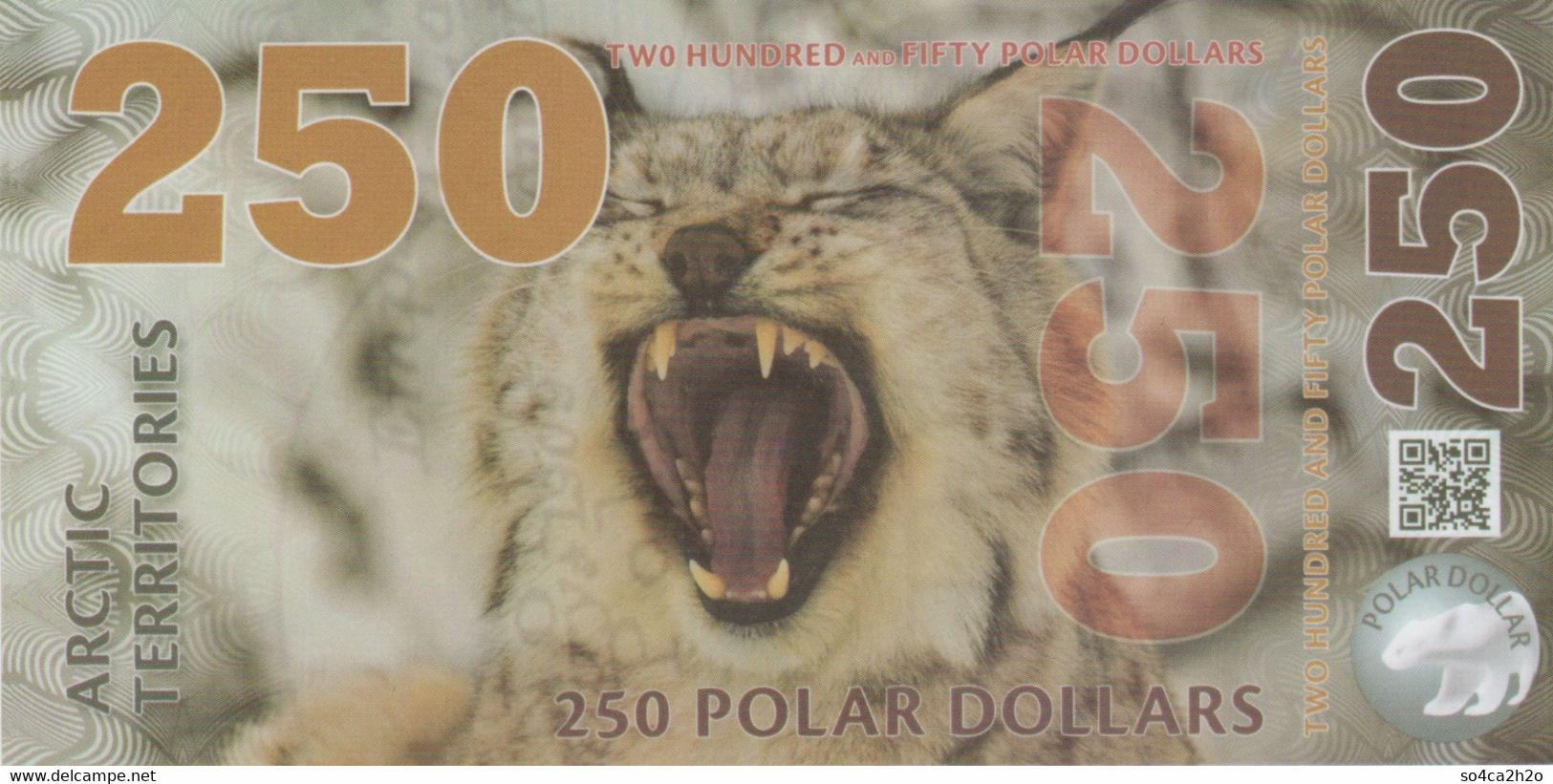 Territories Arctic 250 Polar Dollar 2017 UNC Polymer Le Lynx - Fictifs & Spécimens