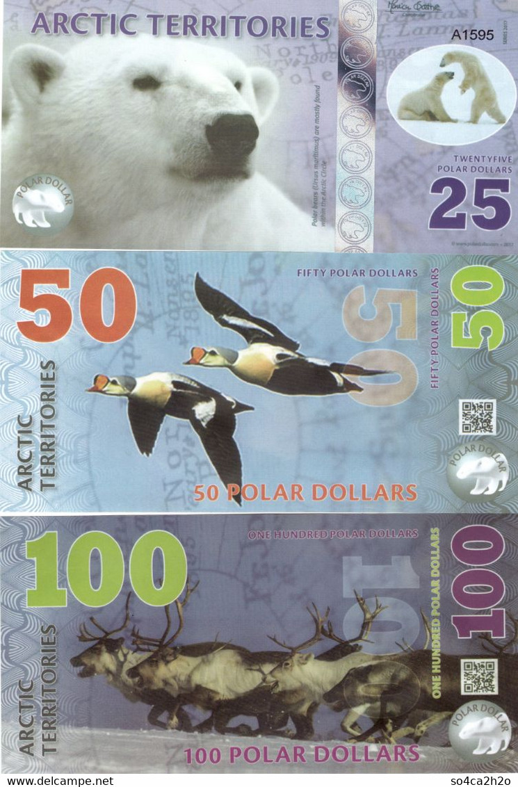 Set 3 Pièces Arctic  25, 50, 100 Polars Dollars 2017 POLYMER UNC - Specimen