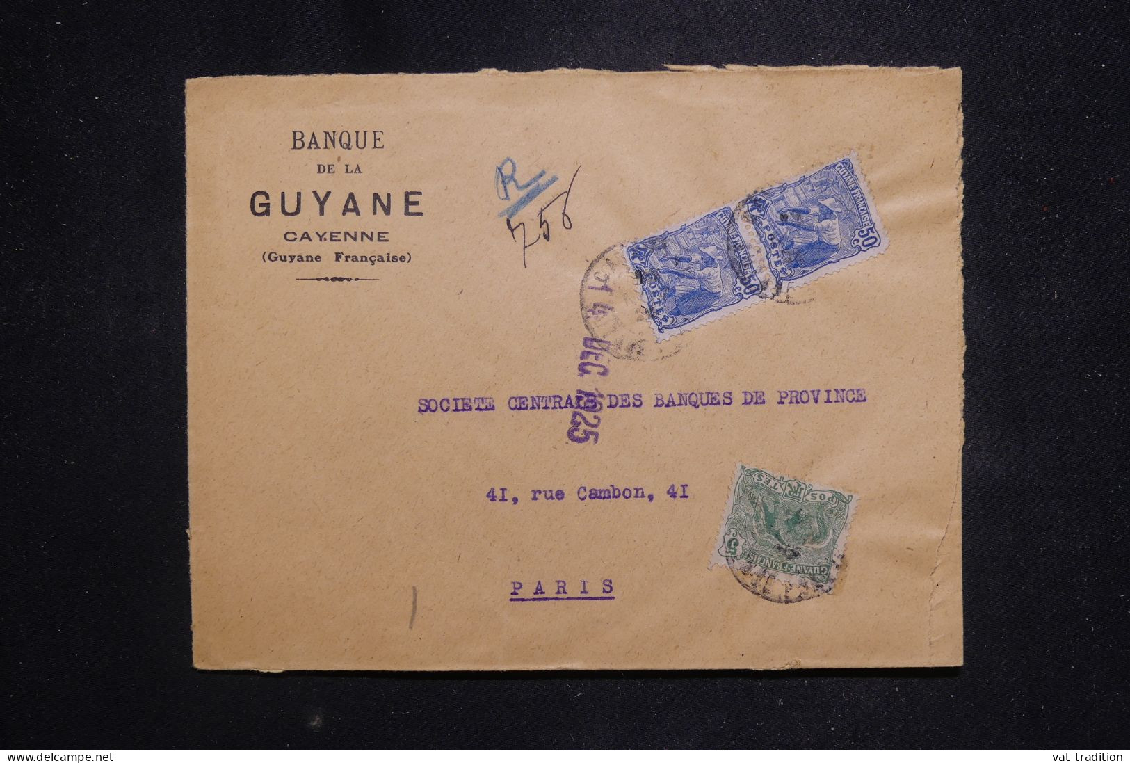 GUYANE - Enveloppe Commerciale En Recommandé De Cayenne Pour Paris En 1925 - L 146707 - Cartas & Documentos