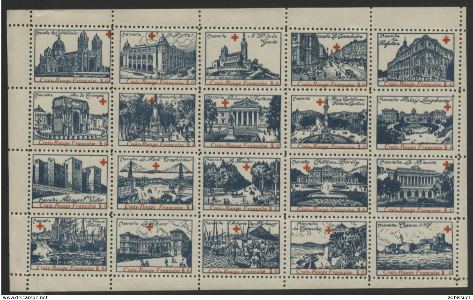 Feuille De 20 Vignettes CROIX ROUGE RED CROSS Neufs Sans Charnière ** (MNH). Série Complète "MARSEILLE" - Croce Rossa