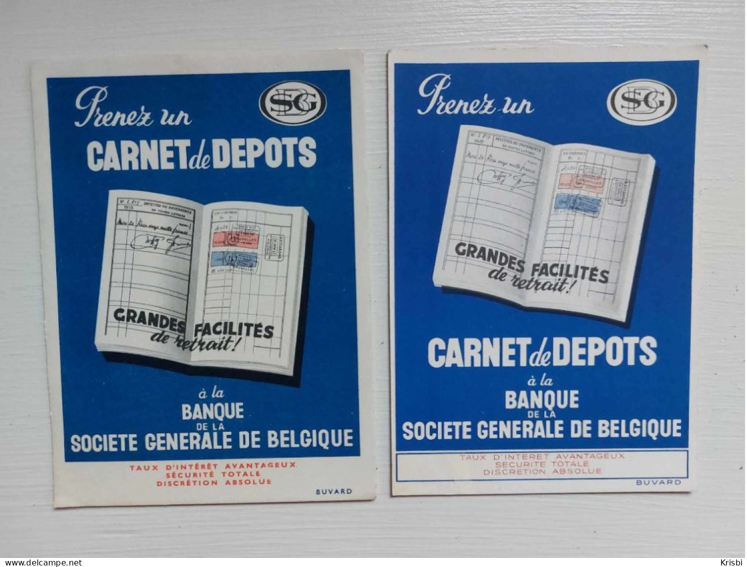 Buvards Société Générale De Banque. Carnet De Dépôts. 2 Pièces Différentes. - Bank En Verzekering