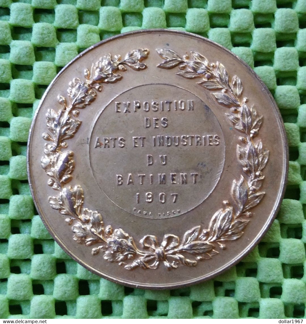 Penning Exposition Des Arts Et Industies Du Batiment 1907 Medal  -  Originalscan !! - Pièces écrasées (Elongated Coins)