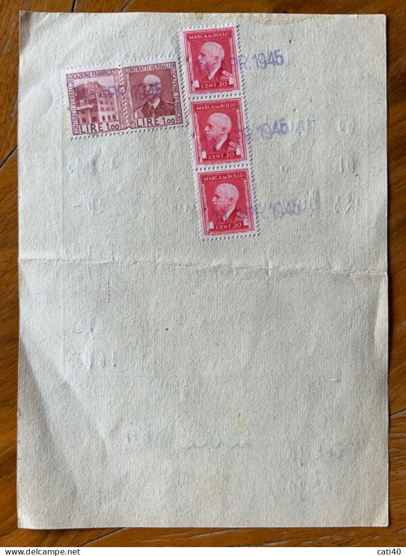 GROTTAMMARE - RICEVUTA DELL'ESATTORIA  CON  MARCA DA BOLLO CONTRATTI LOCAZIONE L. 1 + Altri  IN DATA 11 APRILE  1945 - Revenue Stamps