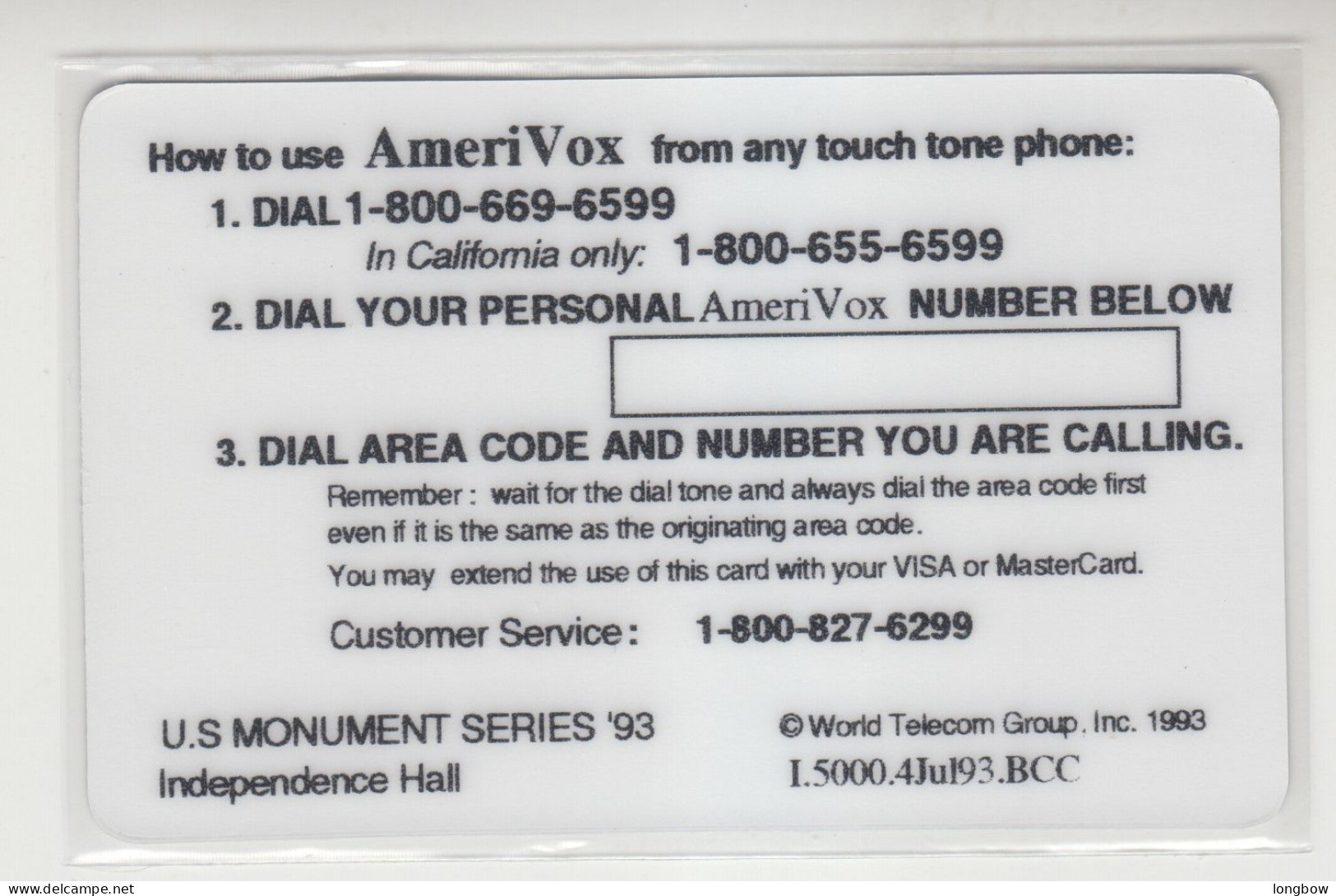 AmeriVox U.S. Monument Series 1993 , Indipendence Hall , 5000ex. - Amerivox