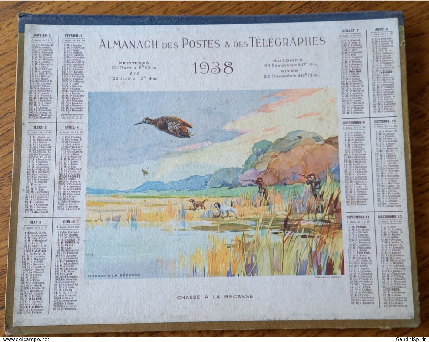 Almanach / Calendrier Des Vosges 1938 - Chasse à La Bécasse, Chasseurs, Fusils, Chiens - Photochromie Oberthur - Tamaño Grande : 1921-40