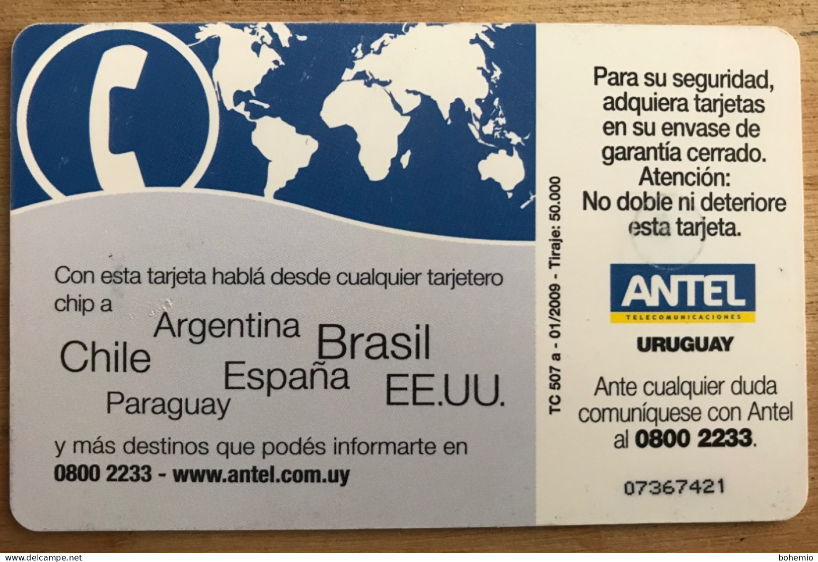 Uruguay TC 507a Desde Un Teléfono Público Al Mundo - Uruguay