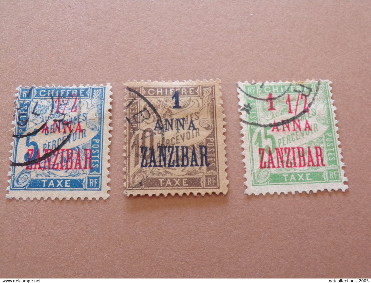 TIMBRE COLONIE FRANCE ZANZIBAR TIMBRE TAXE N°1/5 - OBLITERE AVEC CHARNIERE (Pochette Roses) - Used Stamps