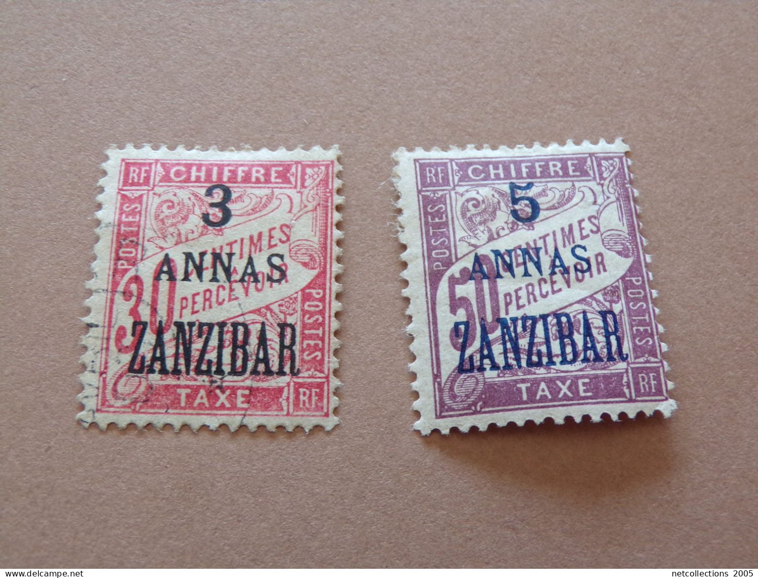 TIMBRE COLONIE FRANCE ZANZIBAR TIMBRE TAXE N°1/5 - OBLITERE AVEC CHARNIERE (Pochette Roses) - Usados