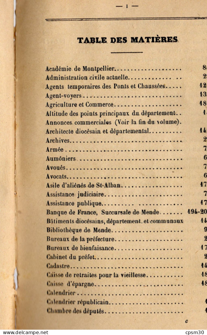 ANNUAIRE - 48 - LOZÈRE - Administratif Statistique Historique Et Agricole 1886 - Directorios Telefónicos