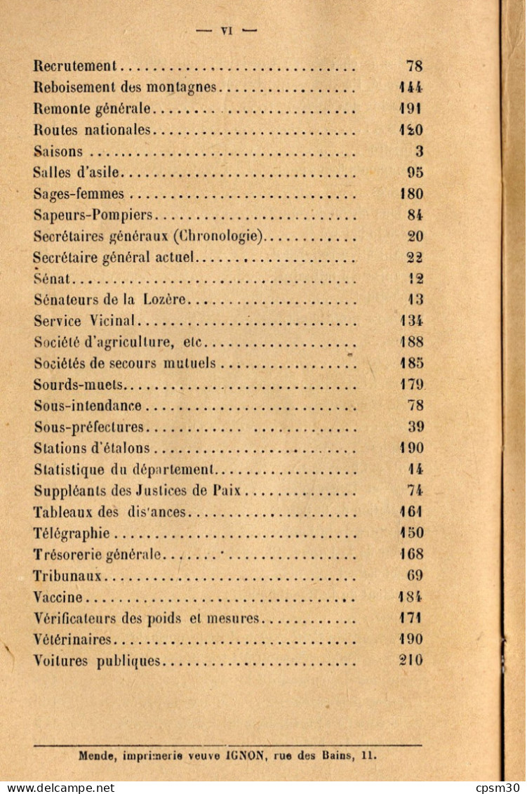 ANNUAIRE - 48 - LOZÈRE - Administratif Statistique Historique et Agricole 1886