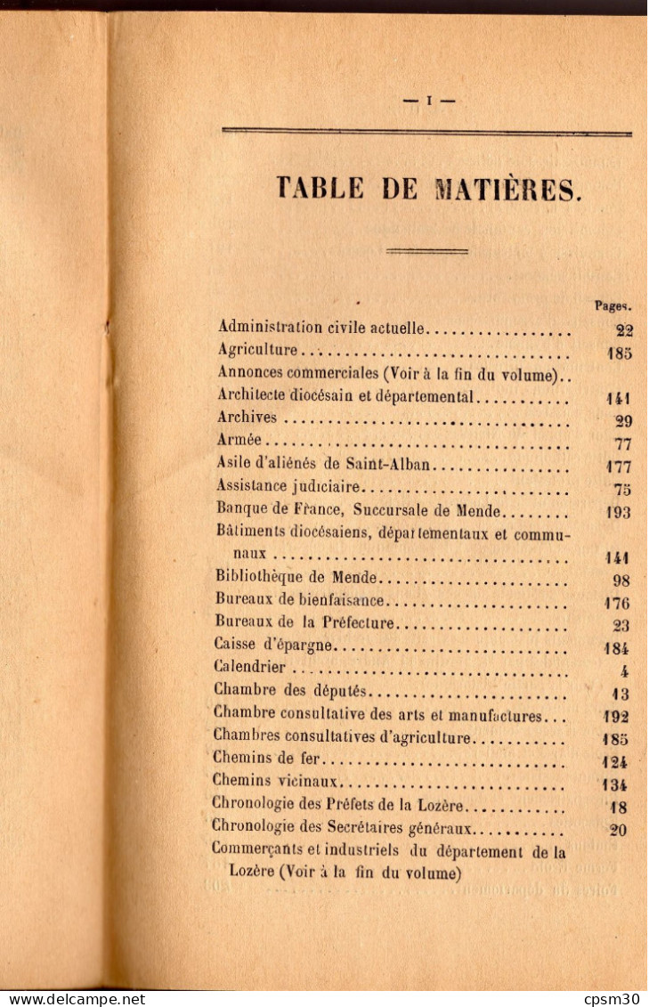 ANNUAIRE - 48 - LOZÈRE - Administratif Statistique Historique Et Agricole 1888 - Telefonbücher