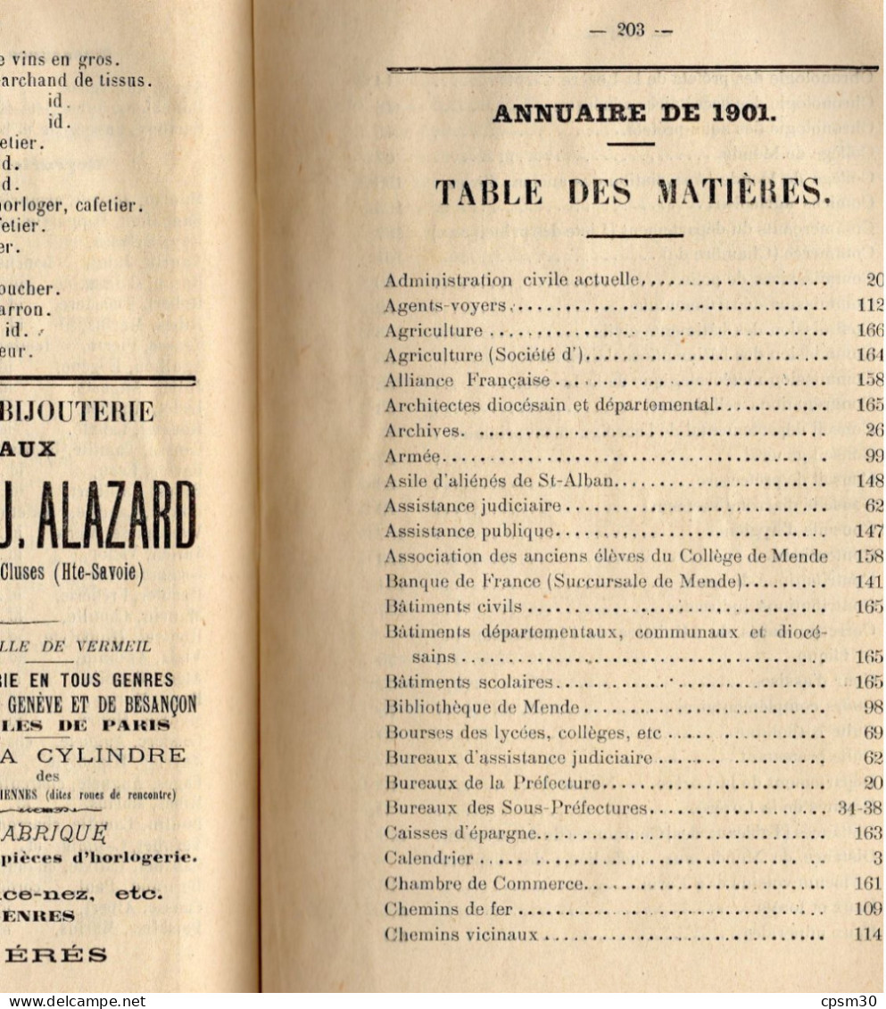 ANNUAIRE - 48 - LOZÈRE - Administratif Statistique Historique Et Agricole 1901 - Telephone Directories