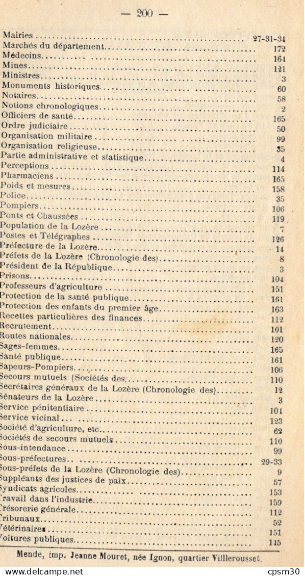 ANNUAIRE - 48 - LOZÈRE - Administratif Statistique Historique Et Agricole 1905 - Telefonbücher