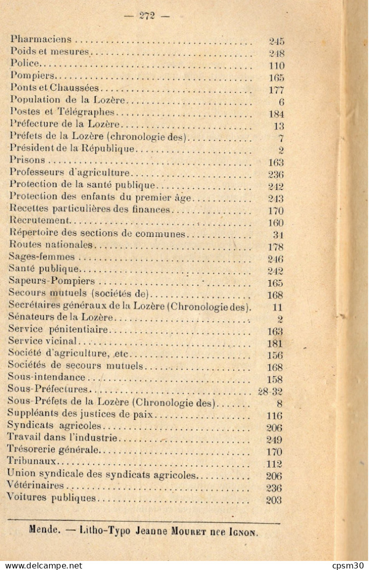 ANNUAIRE - 48 - LOZÈRE - Administratif Statistique Historique Et Agricole 1906 - Telephone Directories