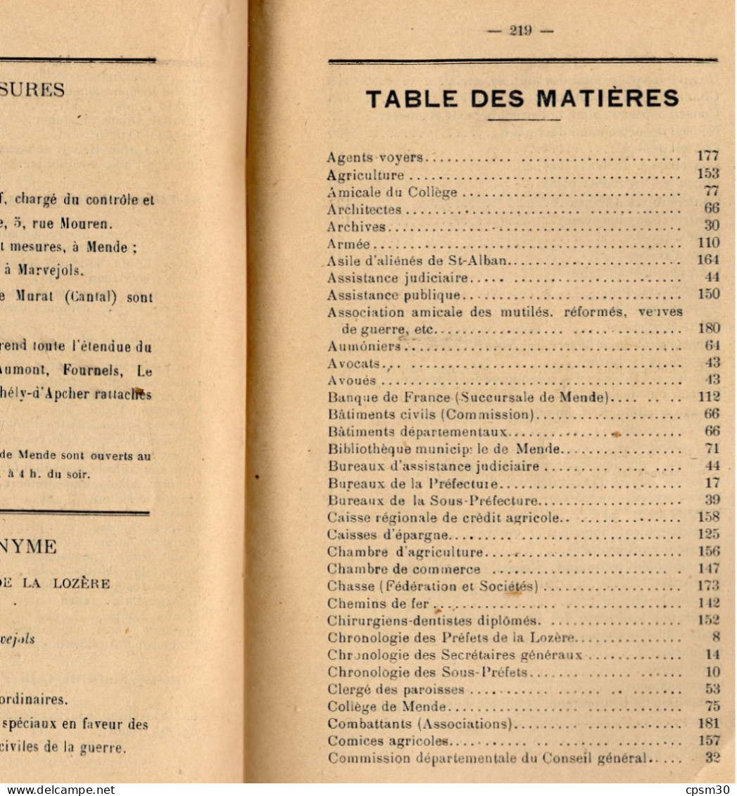 ANNUAIRE - 48 - LOZÈRE - Administratif Statistique Historique Et Agricole 1929/30 - Telephone Directories