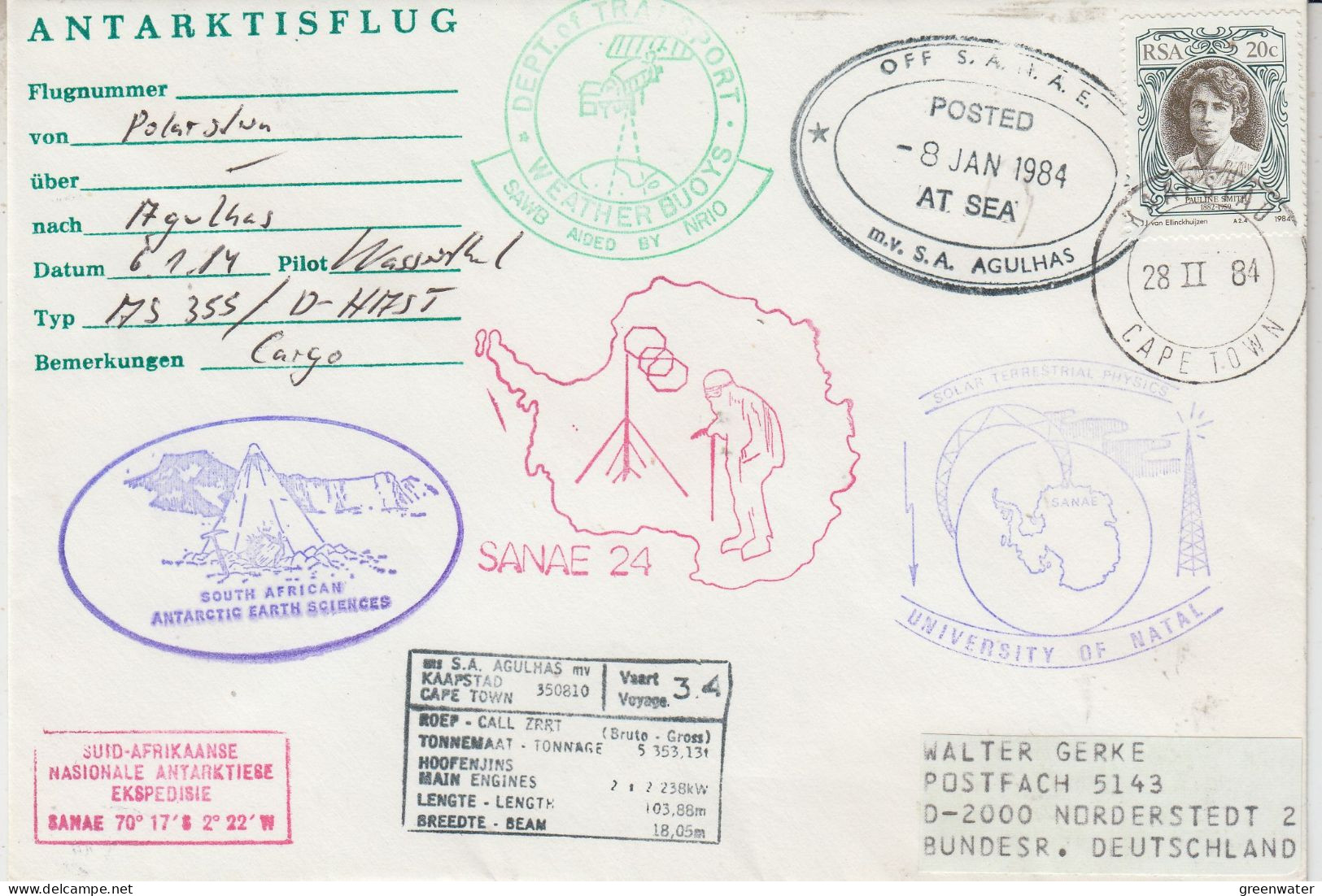 South Africa Heli Flight From Polarstern To MV Agulshas 6.1.1984 (ET155) - Voli Polari