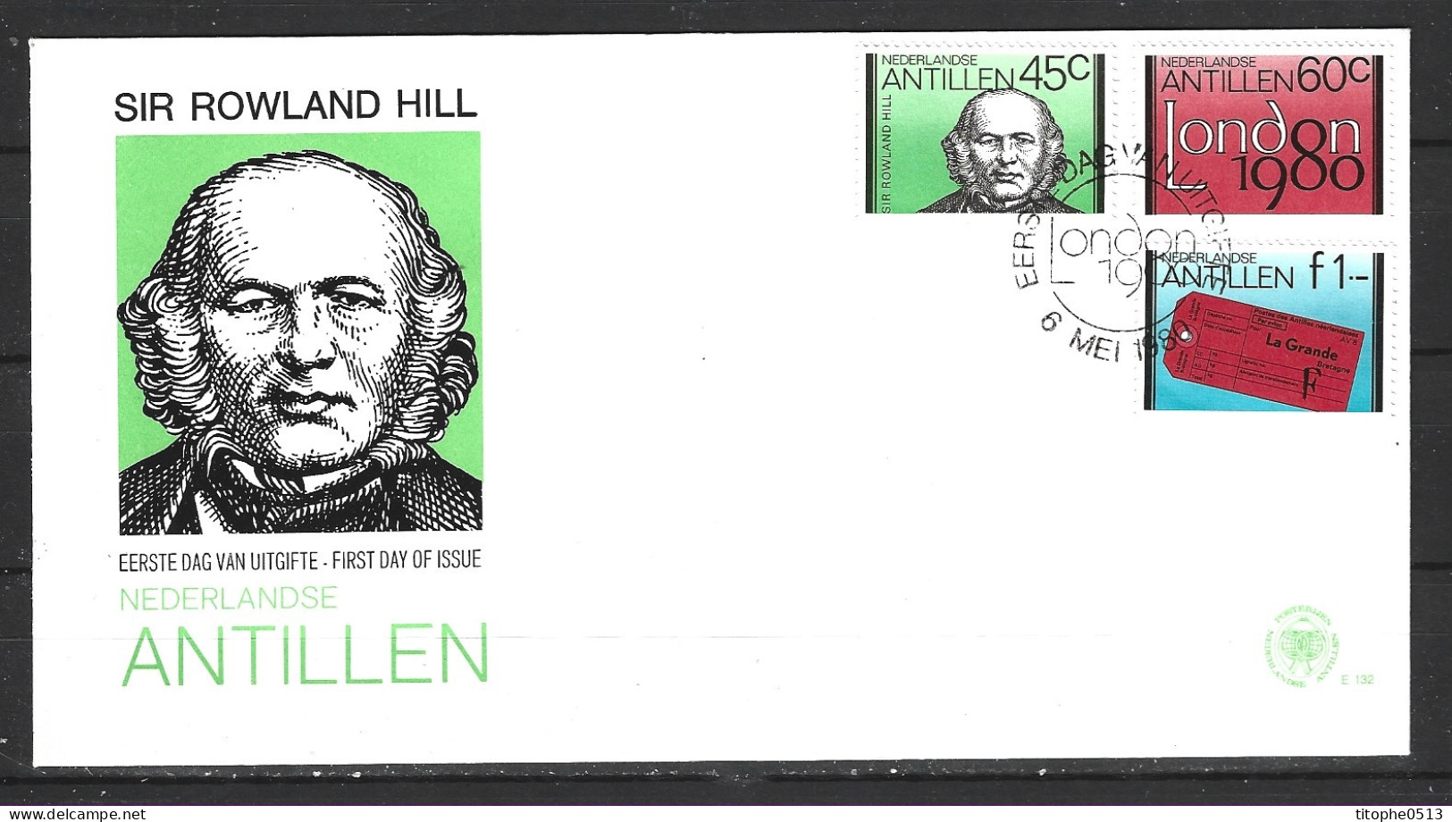 ANTILLES NEERLANDAISES. N°606-8 De 1980 Sur Enveloppe 1er Jour (FDC). London'80/Hill. - Rowland Hill