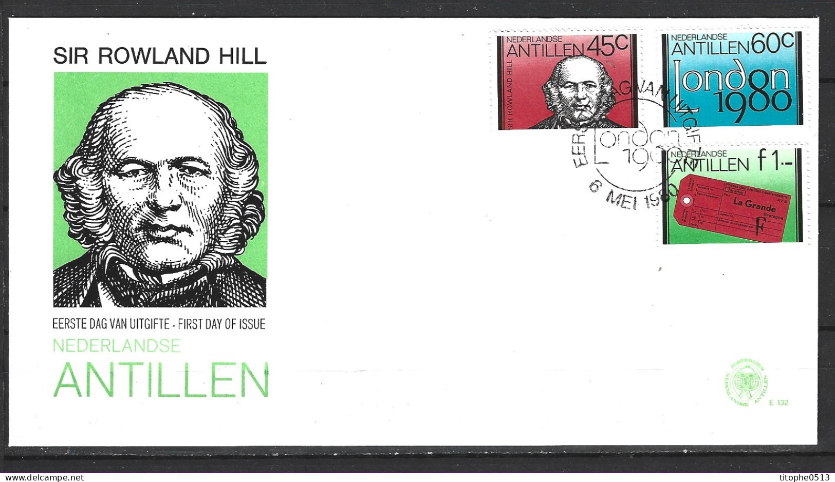 ANTILLES NEERLANDAISES. Timbres Issus Du BF 15 De 1980 Sur Enveloppe 1er Jour (FDC). London'80/Hill. - Rowland Hill