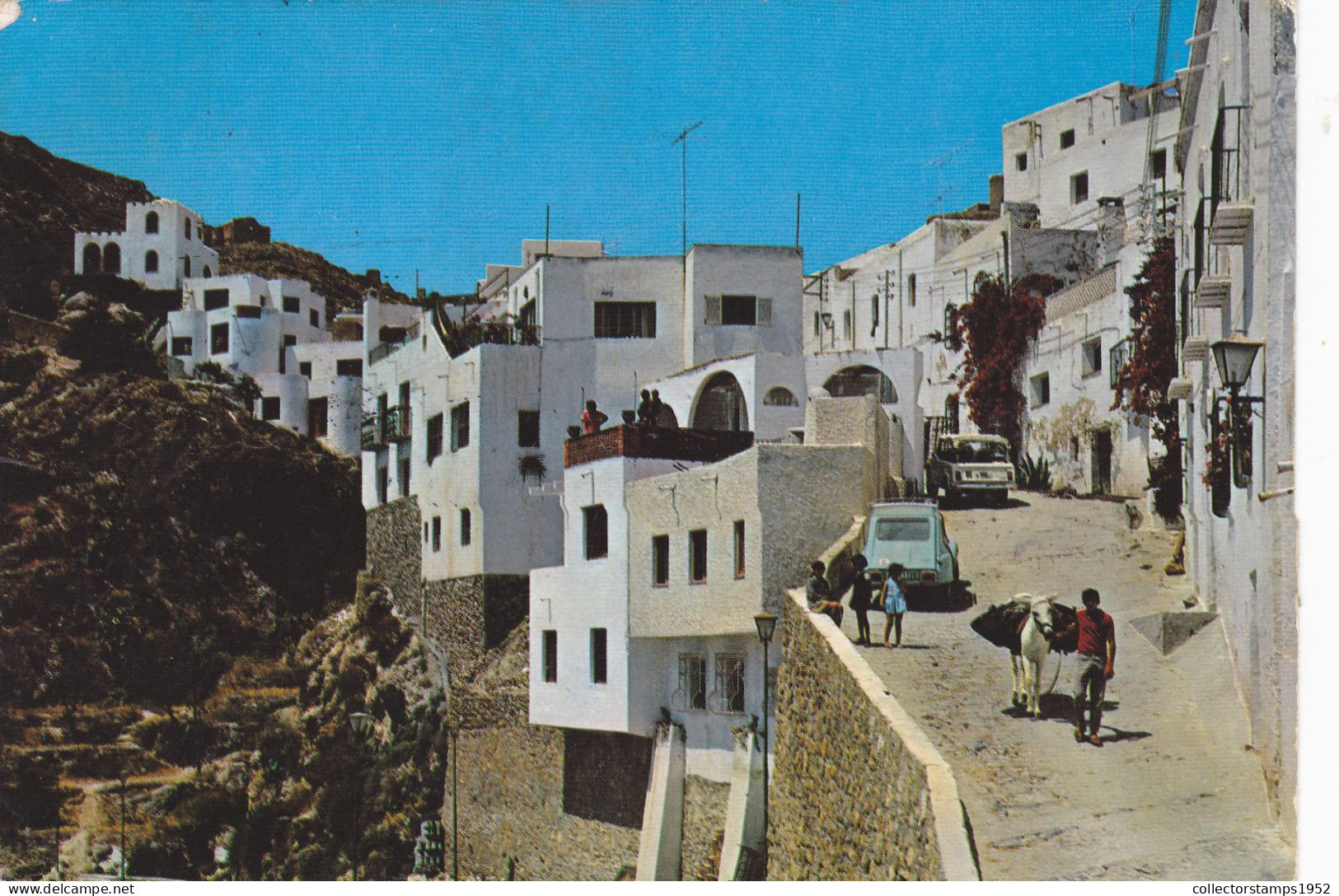 CPA  - MOJACAR, ALMERIA,  WHITE BUILDINGS, TREES, TYPICAL STREET, PEOPLE, OLD CARS - SPAIN - Almería