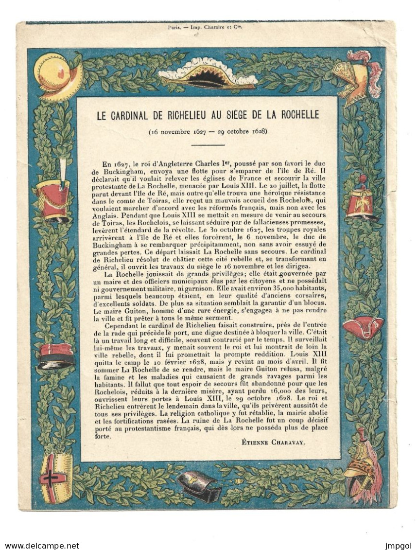 Couverture Cahier Histoire Cardinal De Richelieu Au Siège De La Rochelle Collection Charavay Paris Vers 1900 - Protège-cahiers