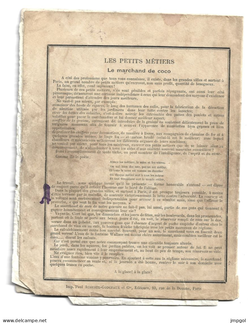 Cahier Entier Les Petits Métiers Le Marchand De Coco Collection Godchaux Paris Vers 1900 - Protège-cahiers