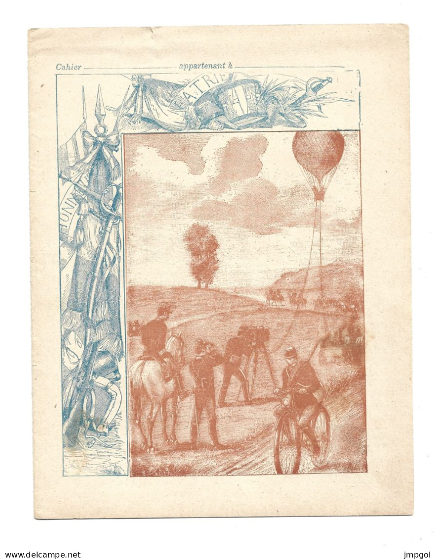 Couverture Cahier Militaire Ballons Téléphone Bicyclette Collection Charier Saumur Vers 1900 - Protège-cahiers
