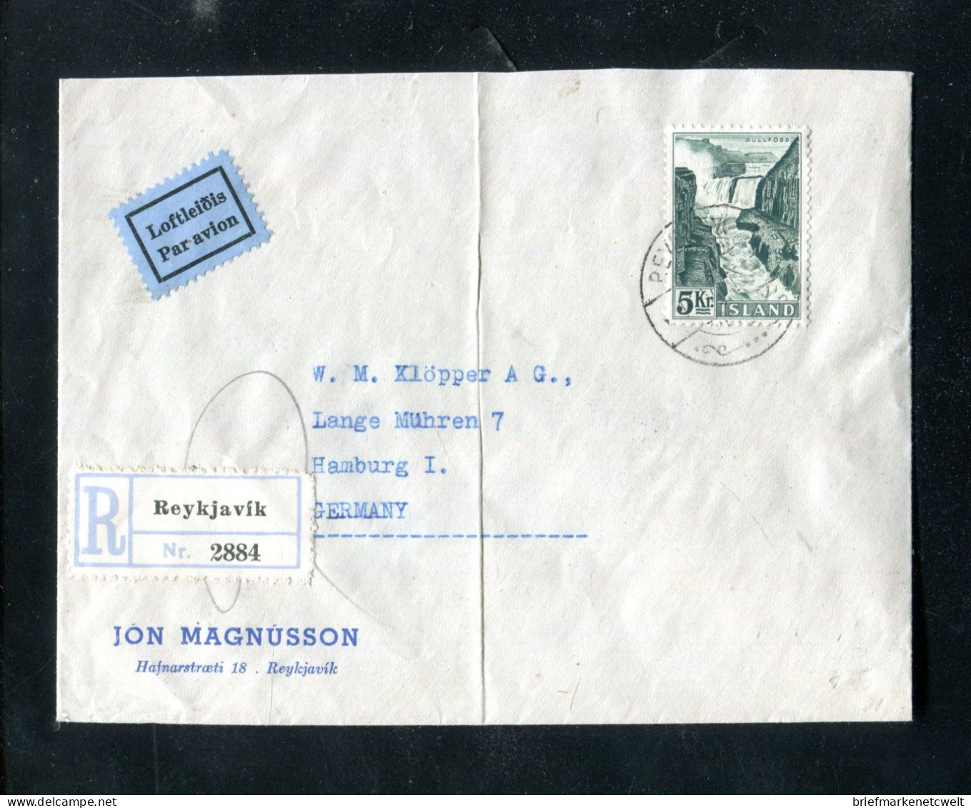 "ISLAND" 1956, Mi. 310 EF Auf Reco-/Lupo-Brief Ex Reykjavik Nach Homburg (20121) - Storia Postale