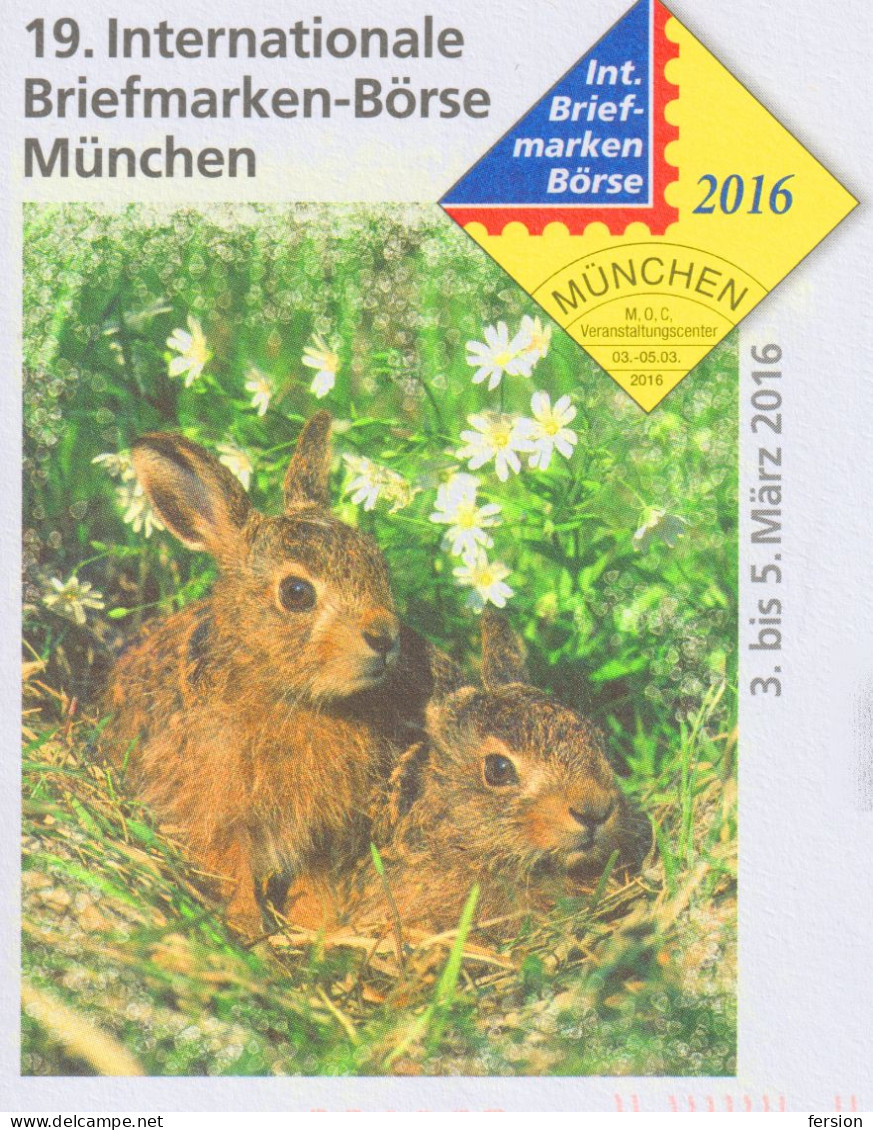 RABBIT Germany 2016 STATIONERY Cover Philatelic Exhibition München Börse Tierkind Feldhase Leberblümchen FLOWER 2005 - Lapins