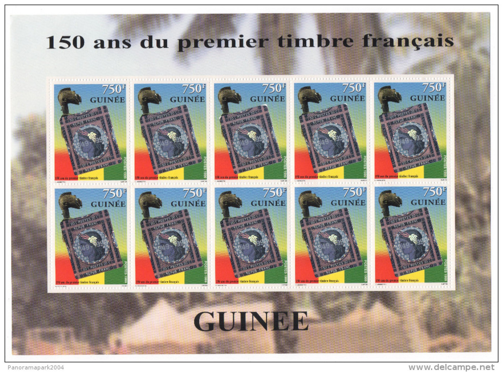 Guinée Guinea 1999 Mi. 2464 Feuillet Kleinbogen 150 Ans Du Premier Timbre Français Hologramm Hologramme - Ologrammi